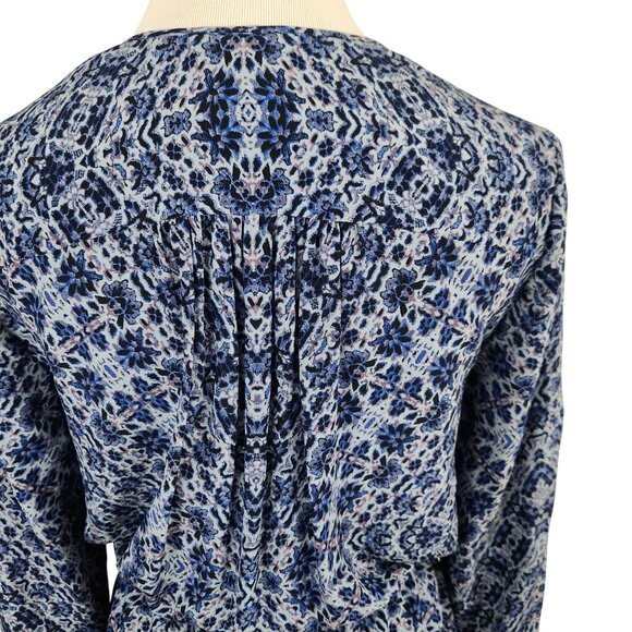 Rebecca Taylor Dress Women's 0 Silk V Neck Long Sleeve Mini Blue Floral Pockets - Picture 8 of 15